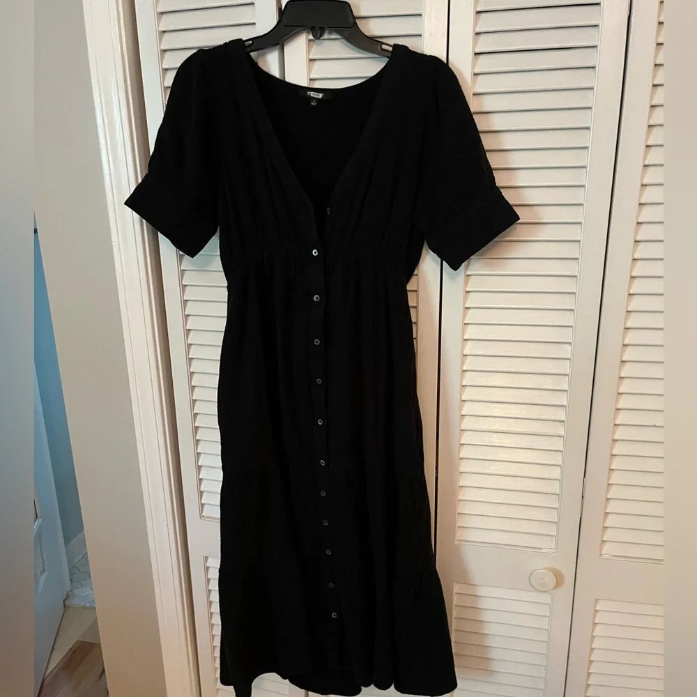 Madewell gauze cotton black midi dress - Picture 3 of 6